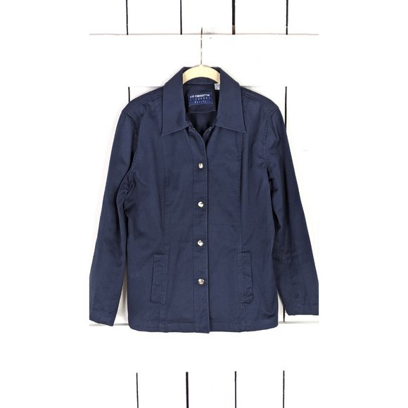 Liz Claiborne Liz Sport Petite blue cotton button jacket - Picture 2 of 5